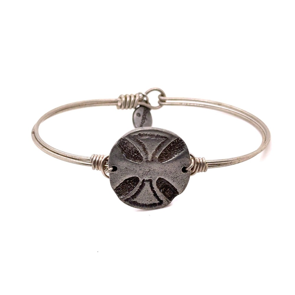 Studio 3:16 Christian Cross Bangle Bracelet Silver Tone Hammered Metal 7 Inch